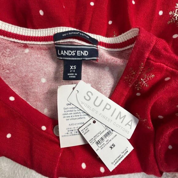 Lands' End Womens XS Red Supima Cotton Snowflake Christmas Cardigan Sweater New - Picture 3 of 8